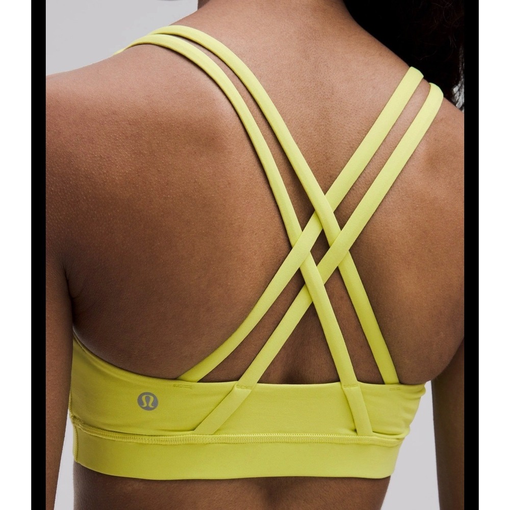 NWT Lululemon Energy Bra Electric Lemon Neon Yellow Strappy Sports Bra Size 12 - Picture 2 of 6